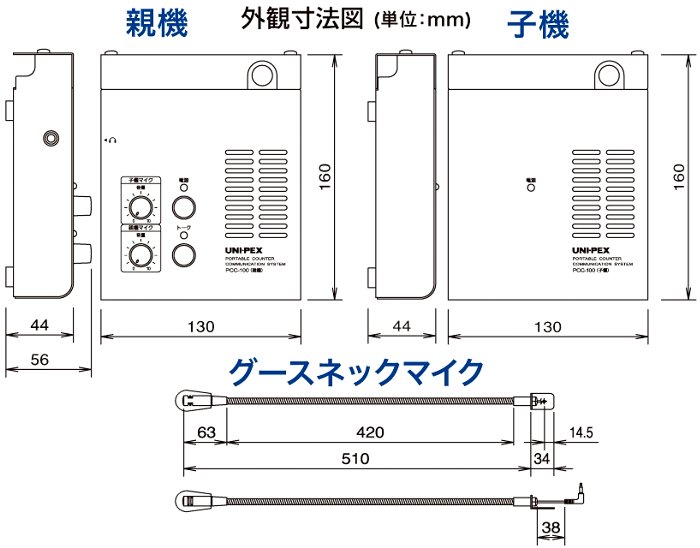 窓口通話マイクシステム寸法図