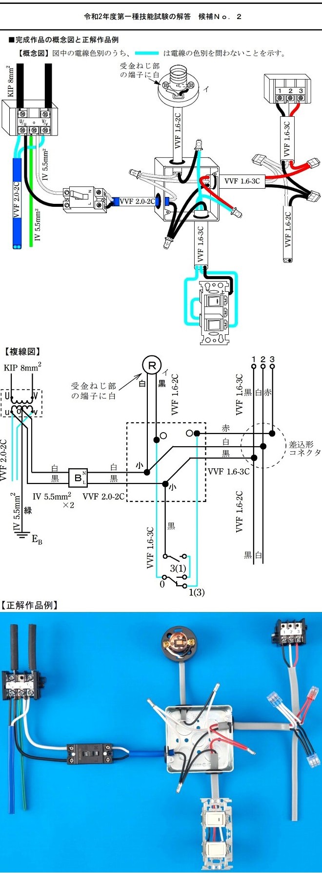 令和二年度第一種電気工事士技能試験第２問の正解