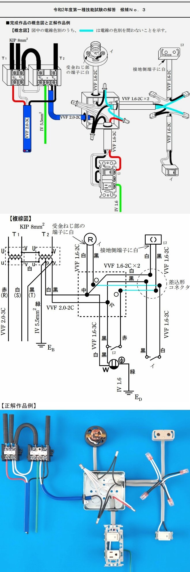 令和二年度第一種電気工事士技能試験第３問の正解