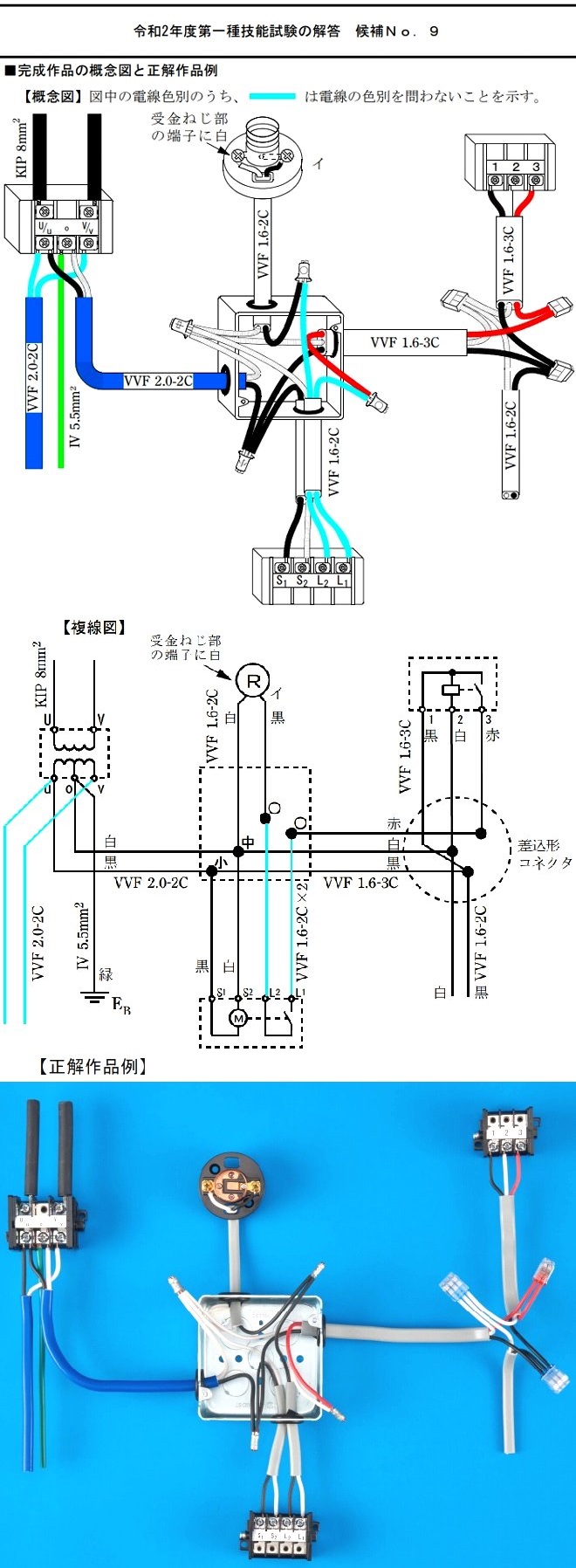 令和二年度第一種電気工事士技能試験第９問の正解